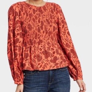 Universal Thread Boho Women's Blouse - Red Floral Size XL EUC